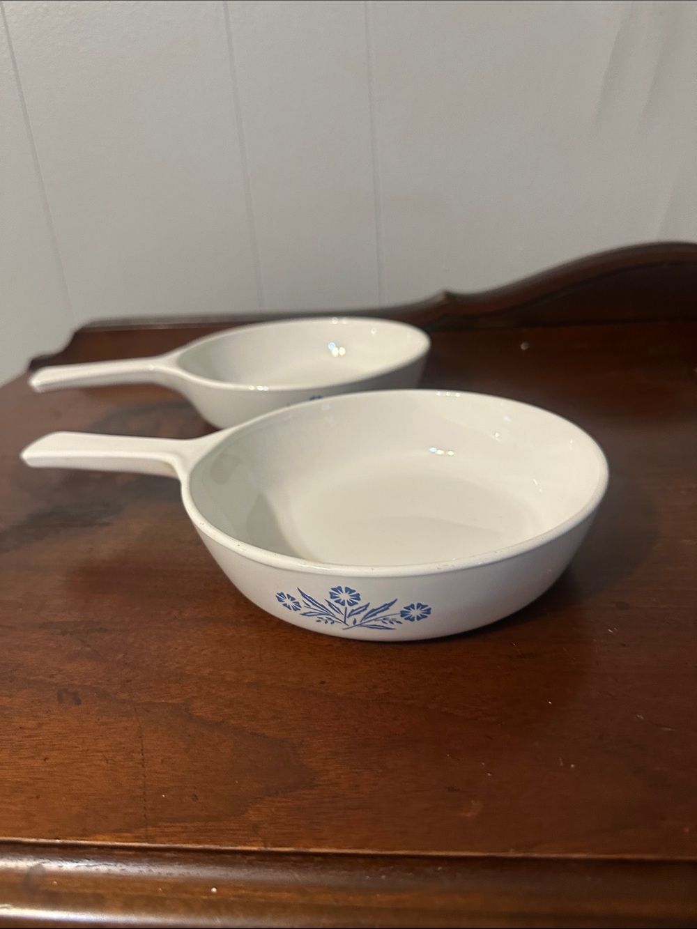 Corning ware White Ceramic Pans with Blue Floral 
Set of 2